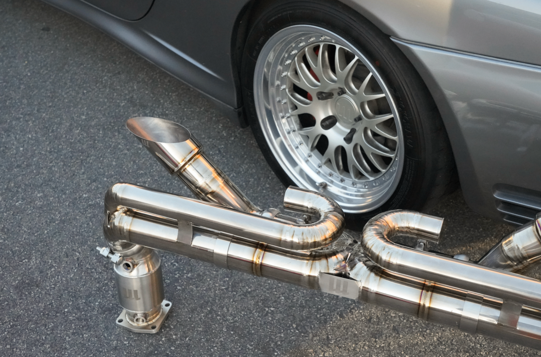 Close-up of a Meisterwerk slash-cut exhaust tip